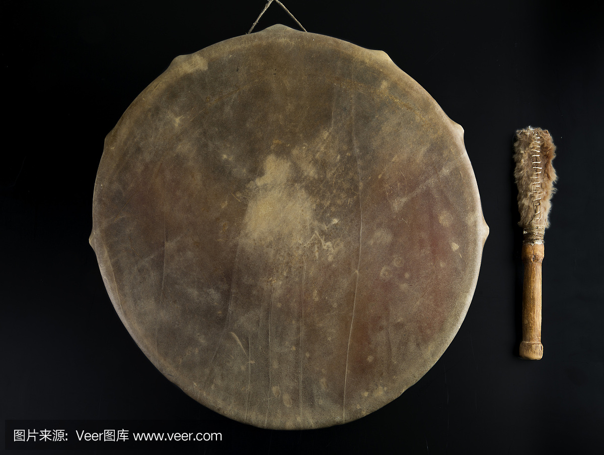 Ancient indian tambourine drum drumstick repli