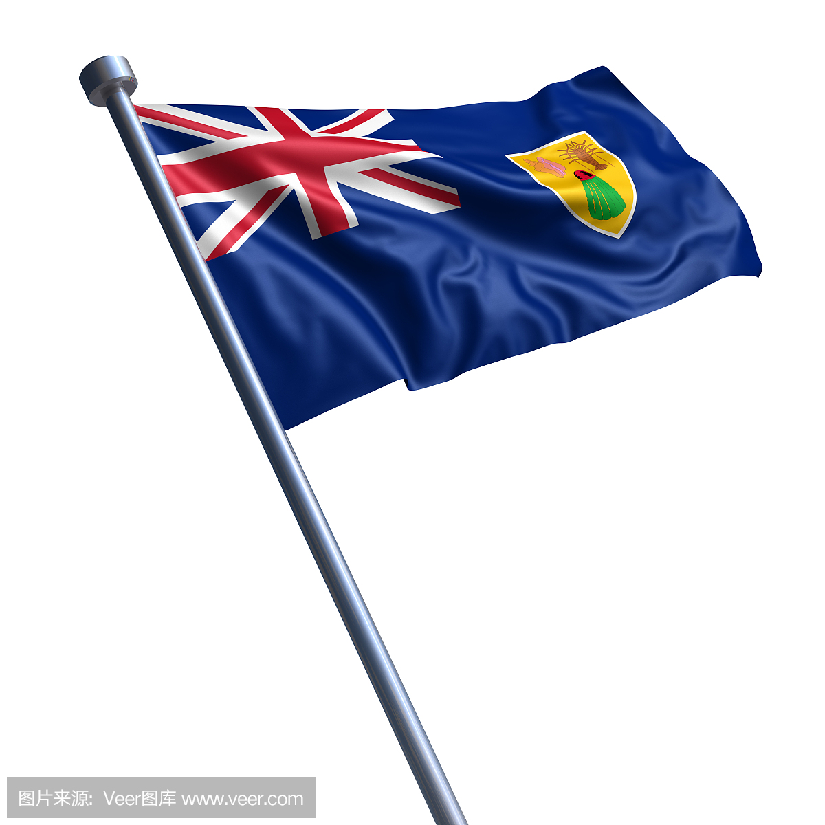 特克斯和凯科斯群岛国旗被隔绝在白色