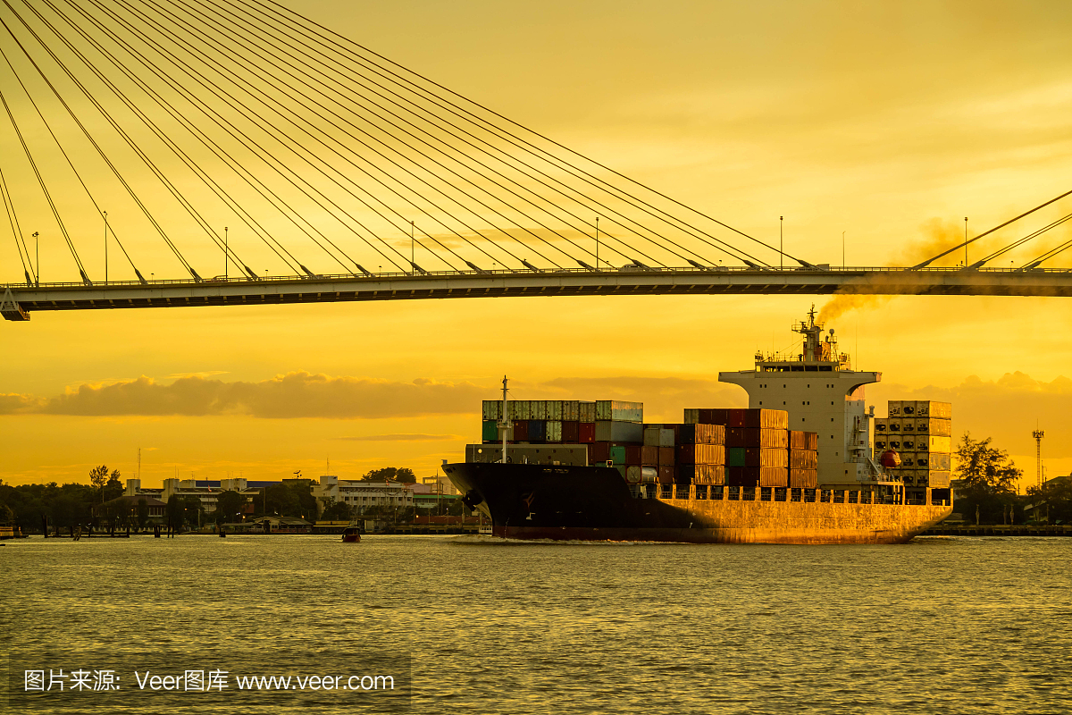 Container cargo ocean ship float on river and p