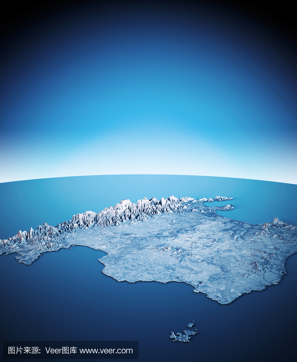 马略卡岛3D渲染卫星地图地图垂直蓝色