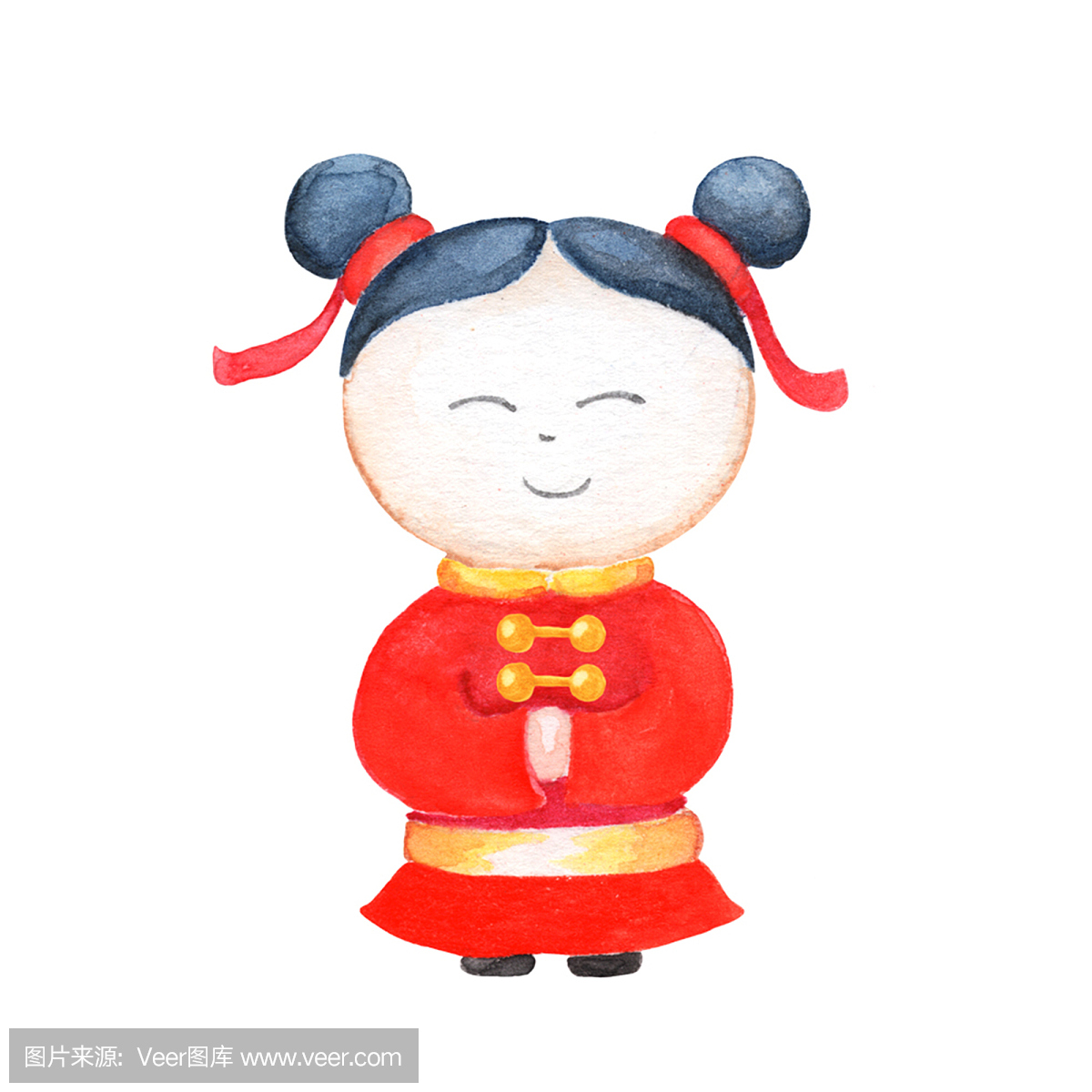 传统的红色服装的中国女孩。中国孩子在白色背