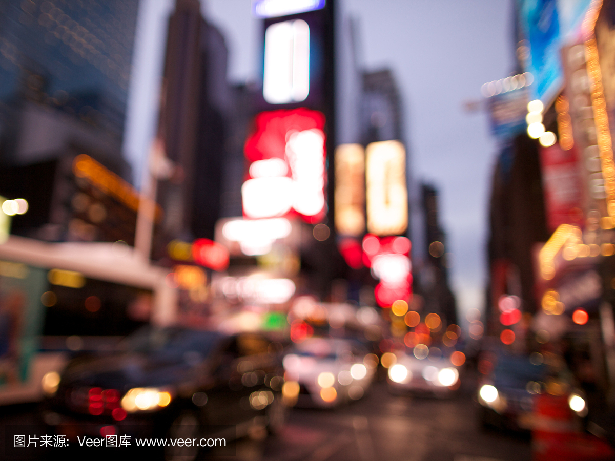在纽约时代广场散焦的夜景