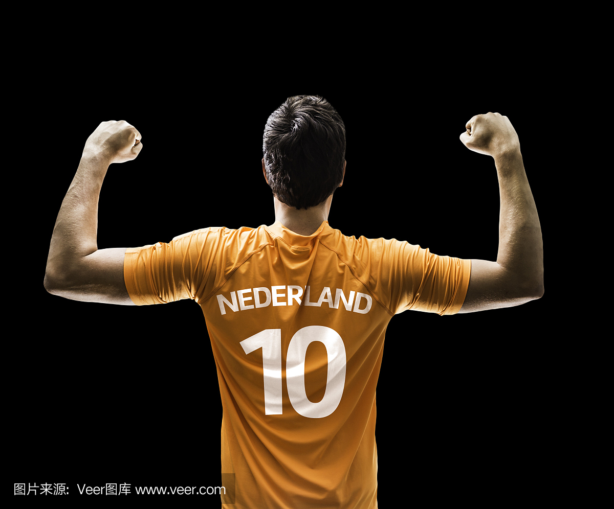 荷兰足球运动员在黑色背景上庆祝