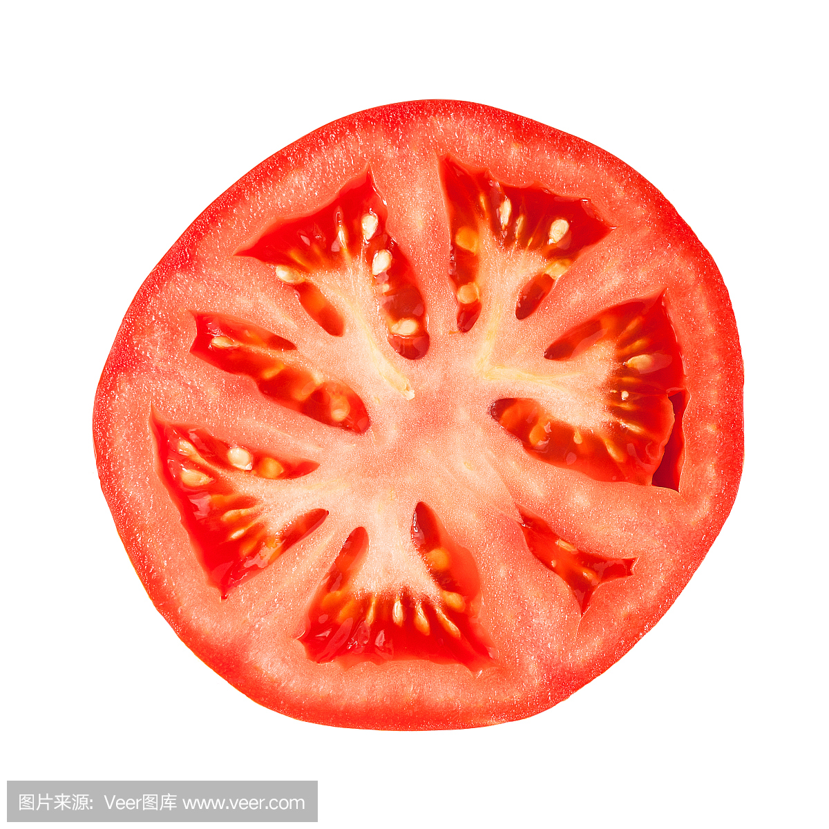 Detail of tomato slice on white background