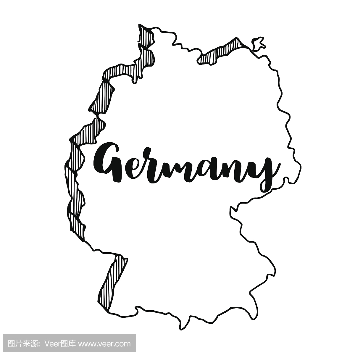 手绘的德国地图,矢量图