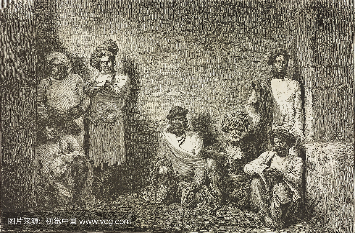 奥兰加巴德监狱中的暴徒,从印度雕刻:1877年由