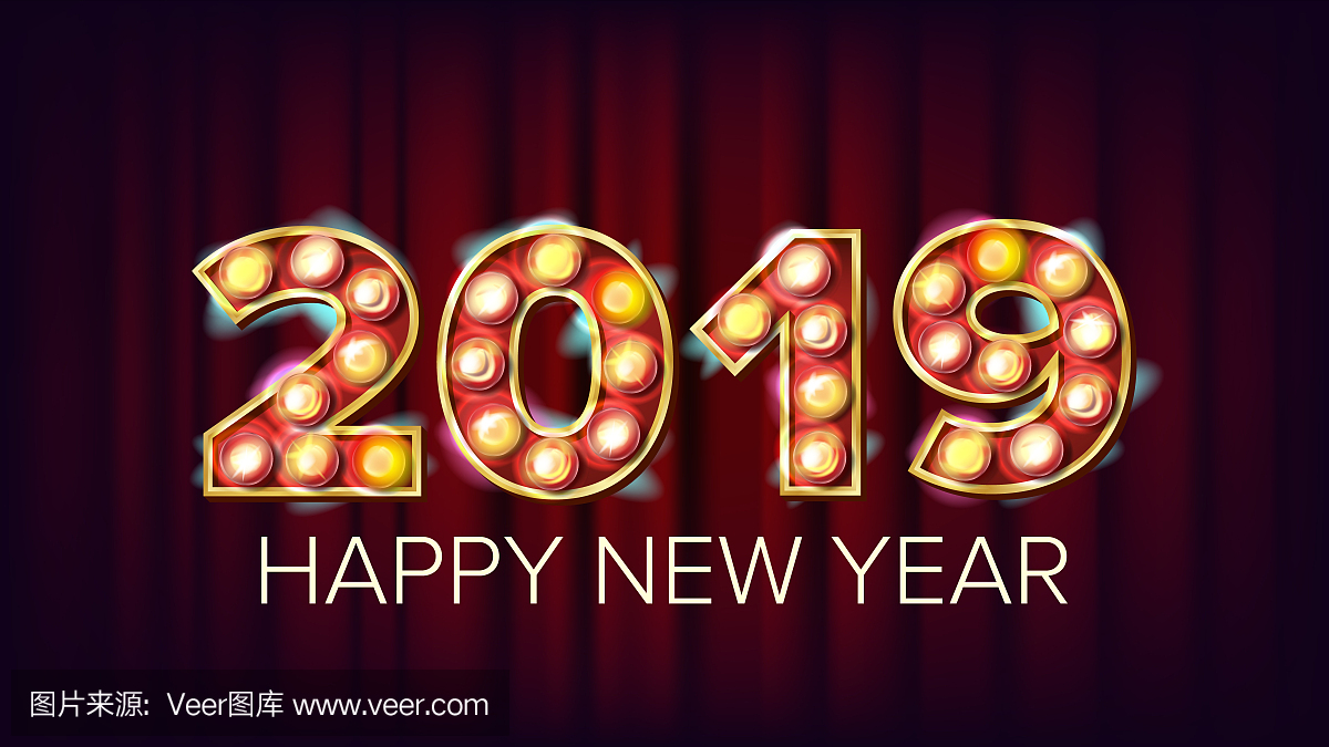 2019年新年快乐矢量。背景装饰。贺卡设计。