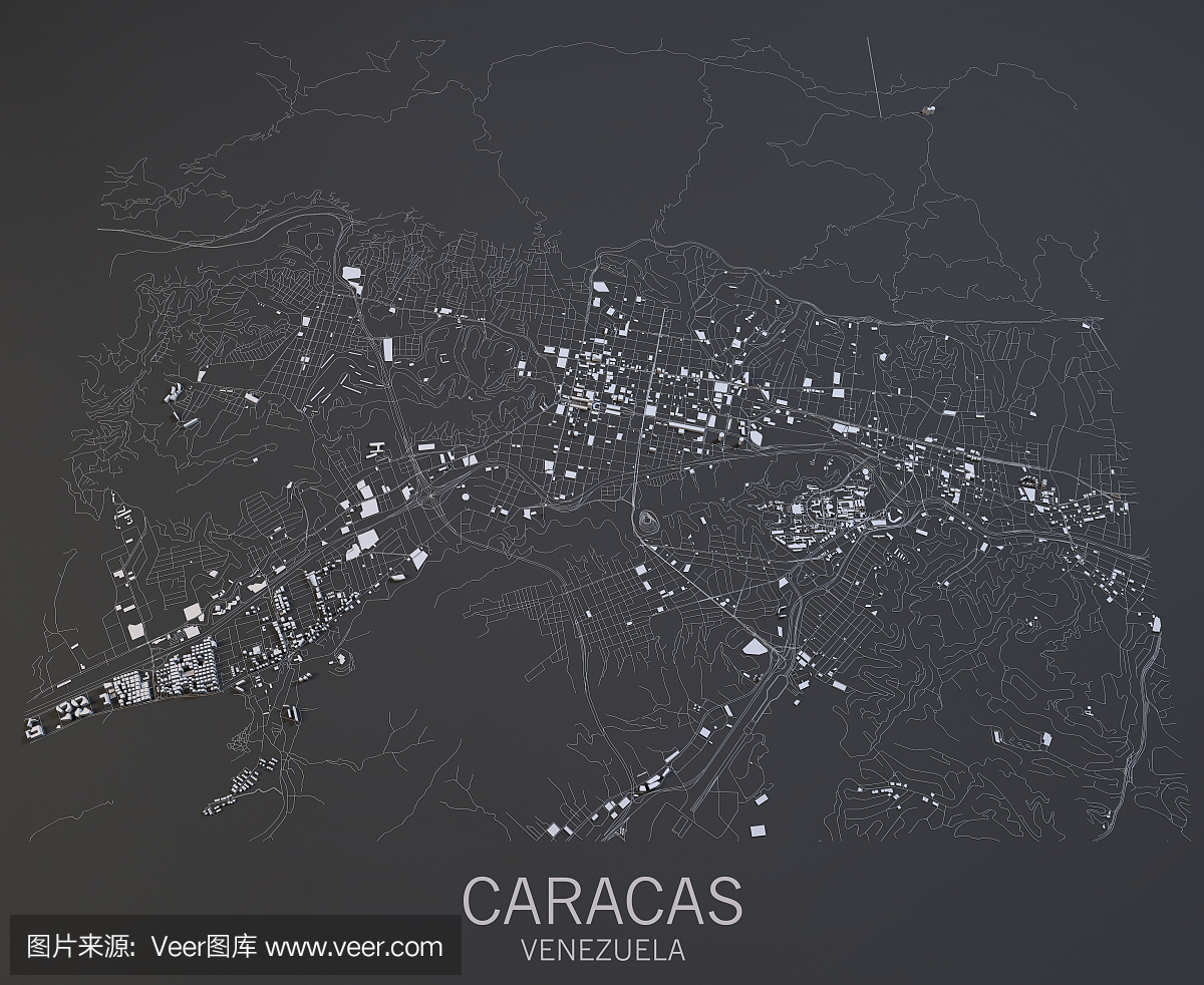 地图加拉加斯的卫星视图,城市,委内瑞拉