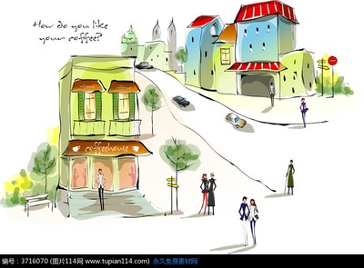 城市手绘水彩画图片