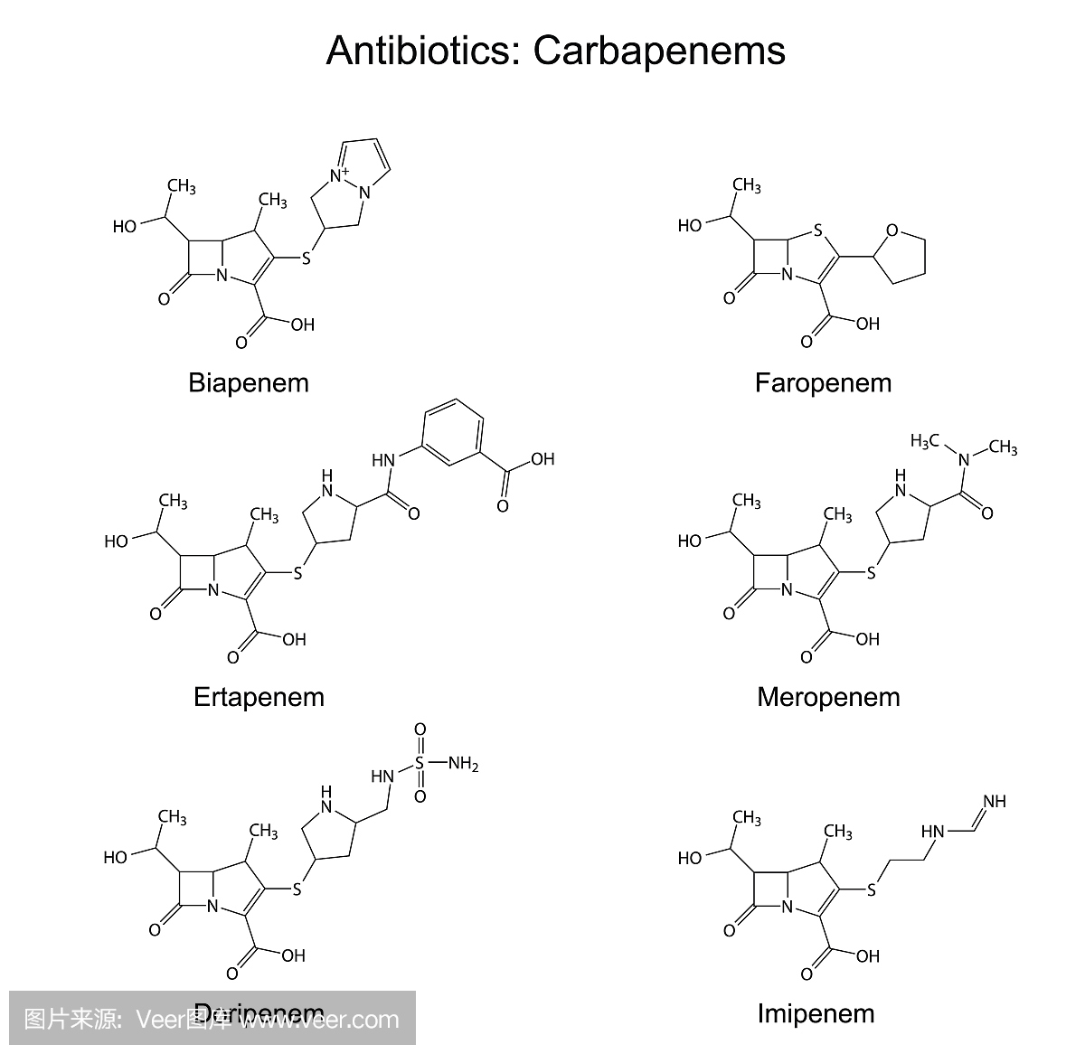 β-内酰胺抗生素结构化学式 - 碳青霉烯类