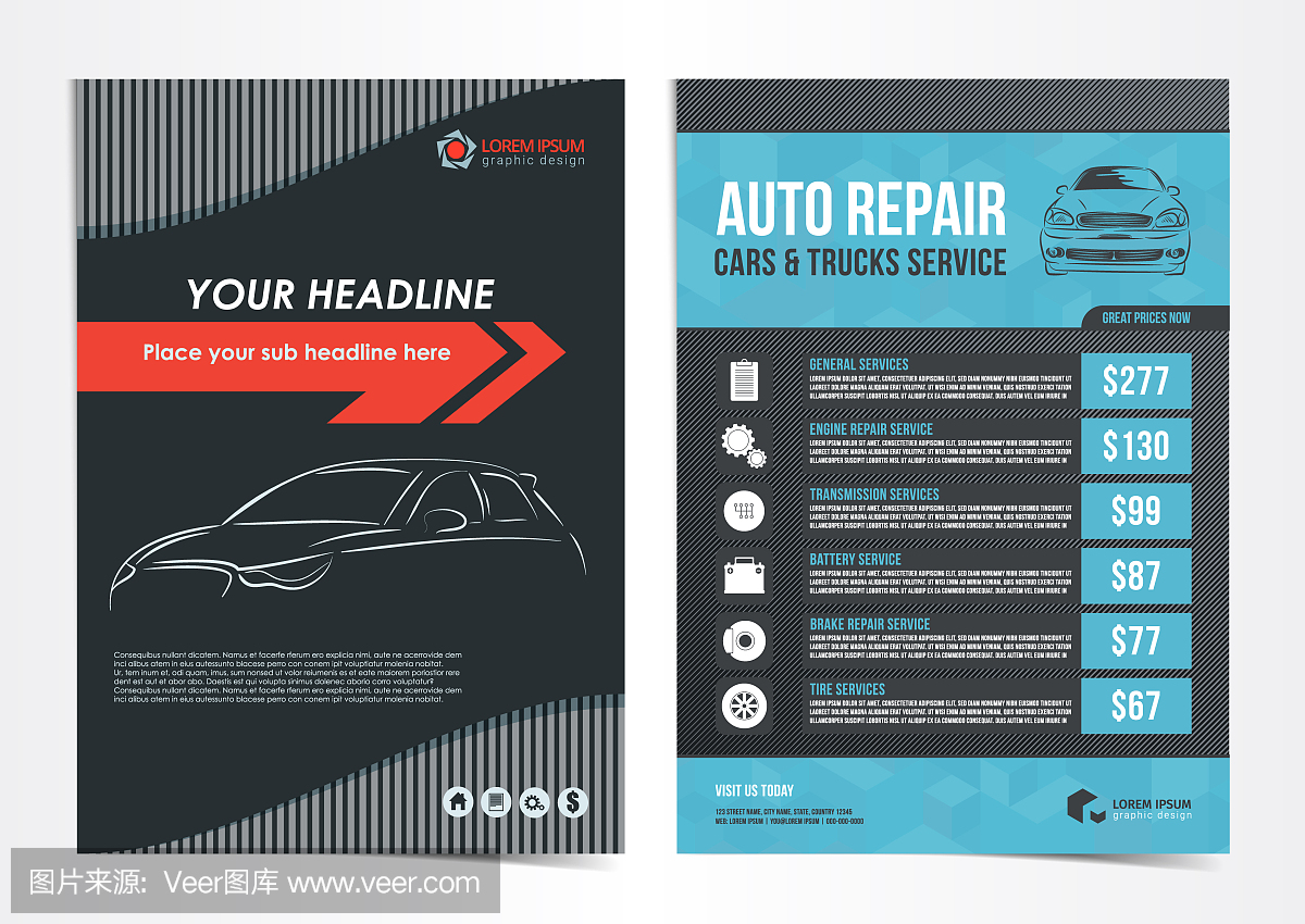 Set of Auto Repair Cars & Trucks Service layo