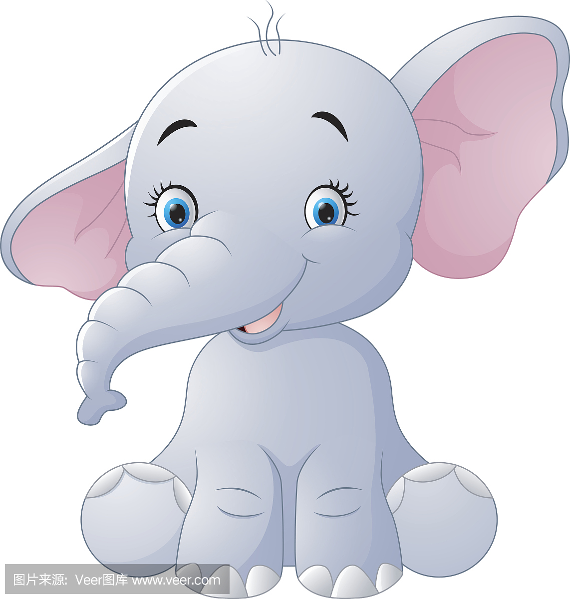 可爱的小象坐在孤立的白色背景上