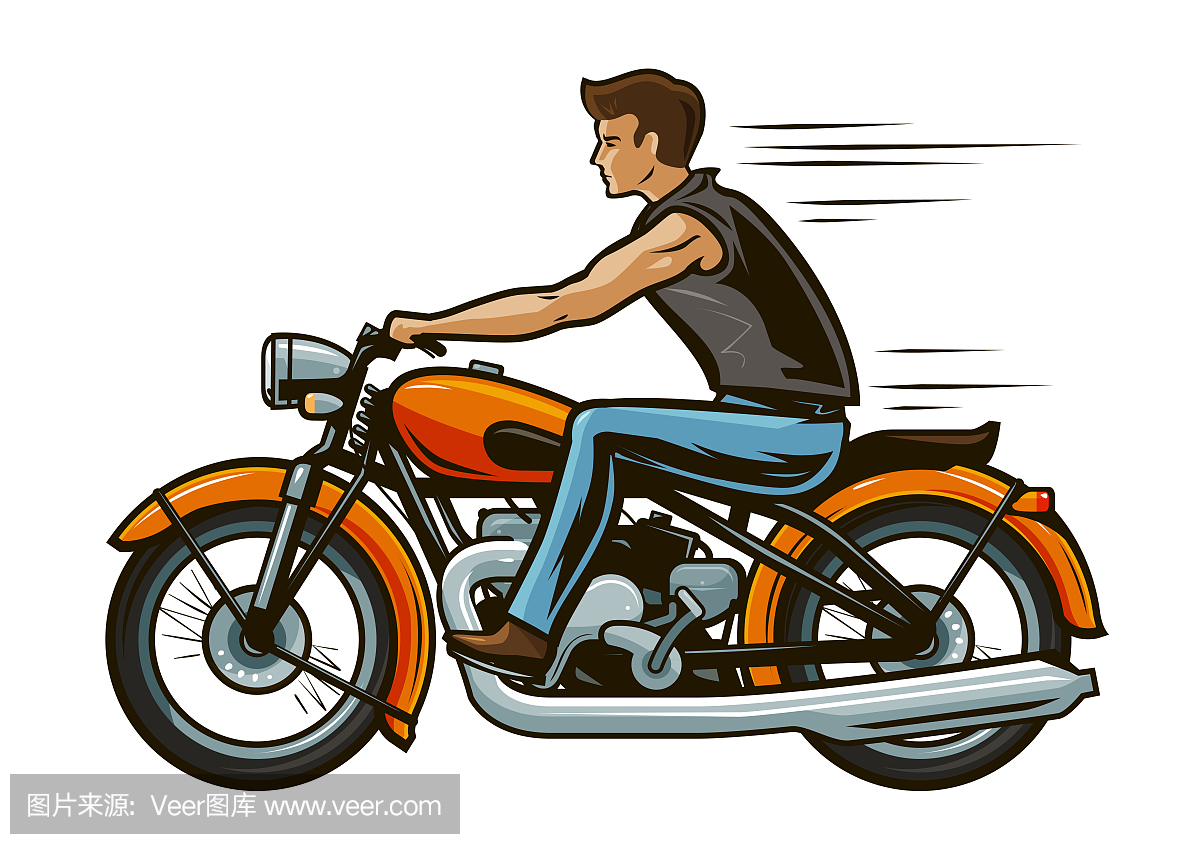 骑自行车的人骑摩托车。摩托车,运输的概念。