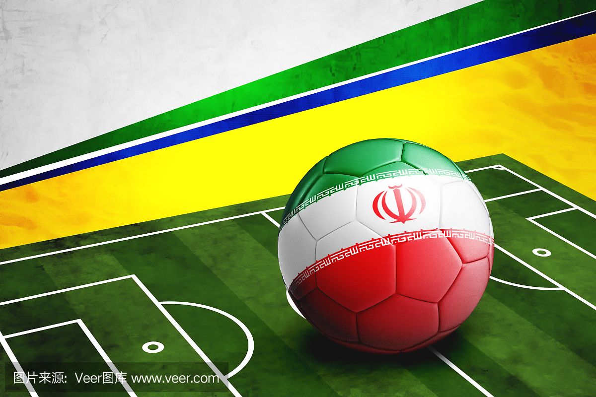 足球与伊朗国旗在球场上