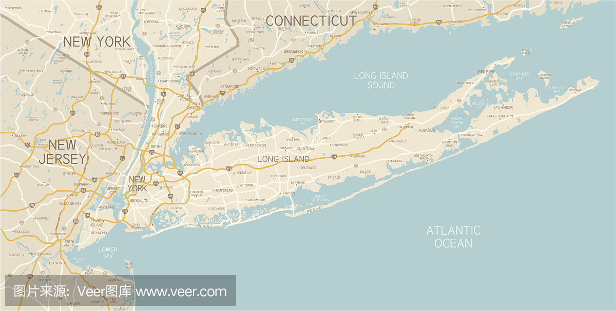 纽约地区和长岛地图