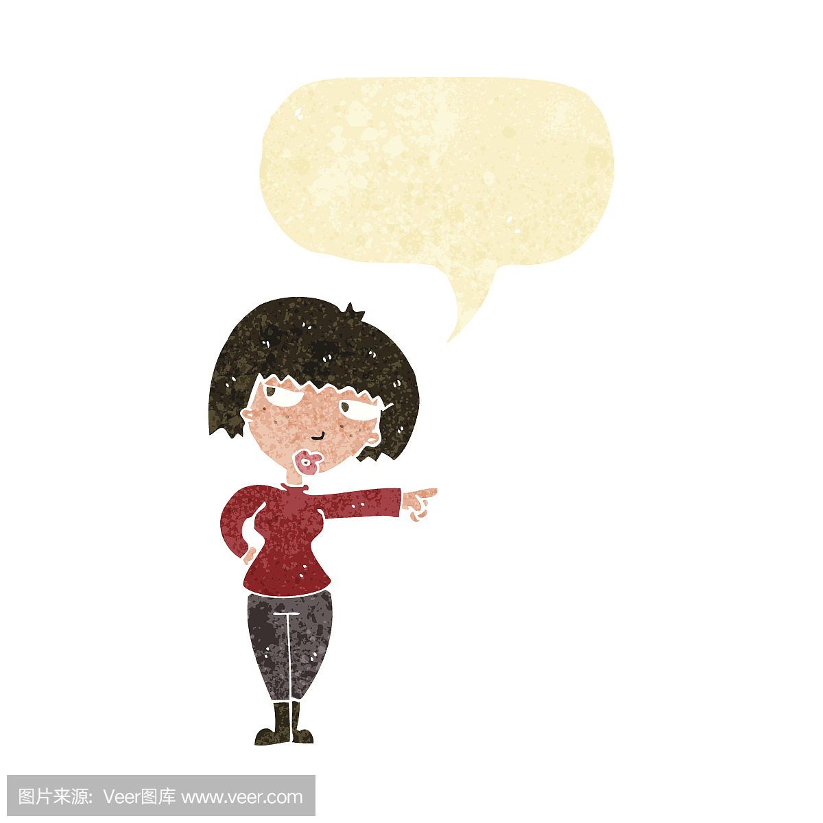 卡通恼人的女人指着说话泡沫
