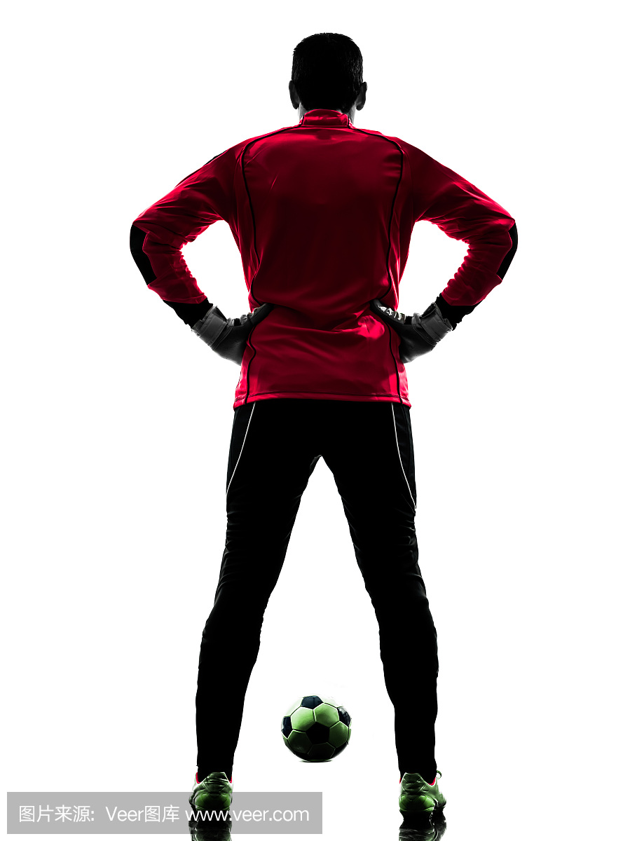 白种人足球员门将人后视图轮廓