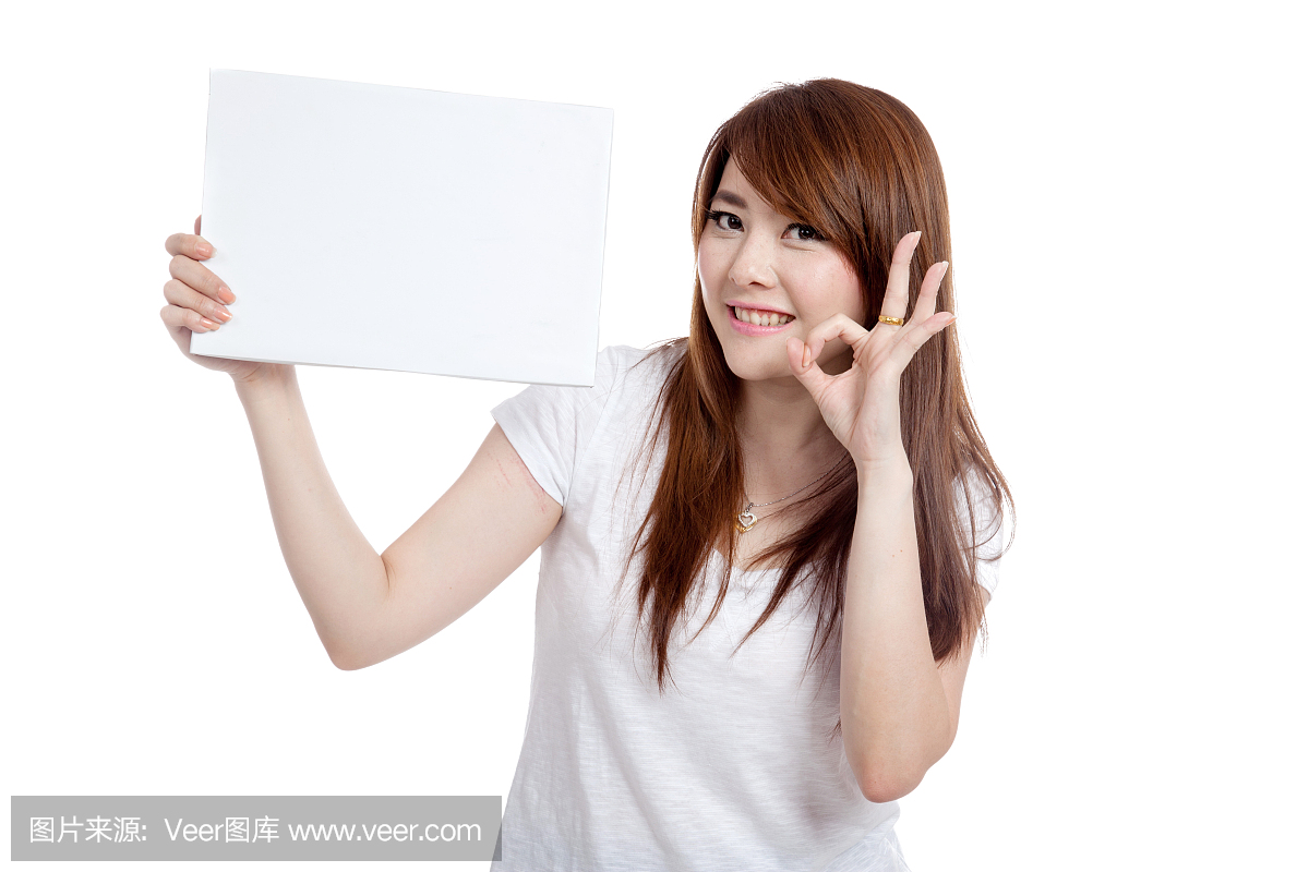 亚洲性格举行标志女孩显示OK空白女生词语的形容符号图片