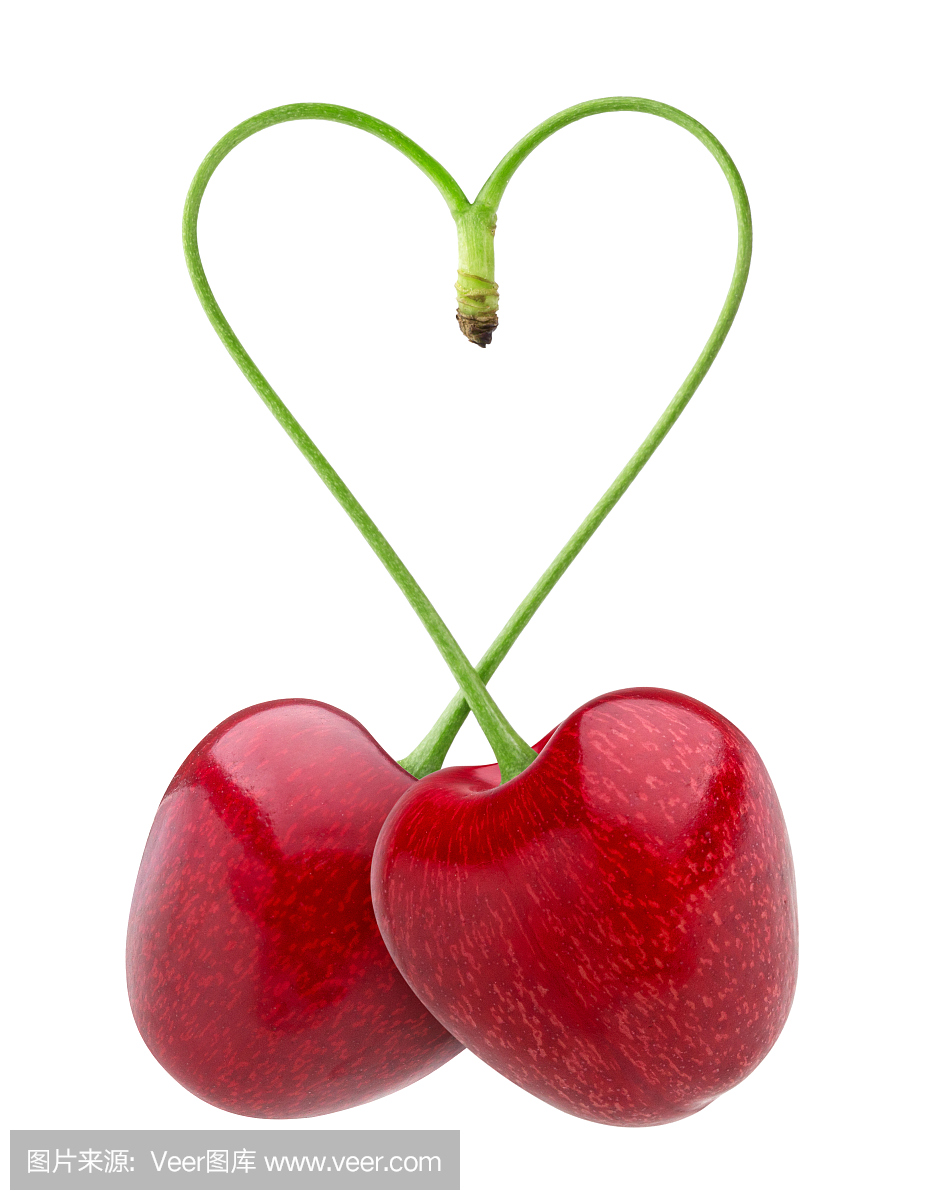 从两个樱桃的心形状在白色