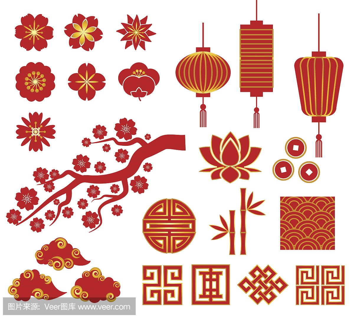 中国,韩国或日本的农历新年图标