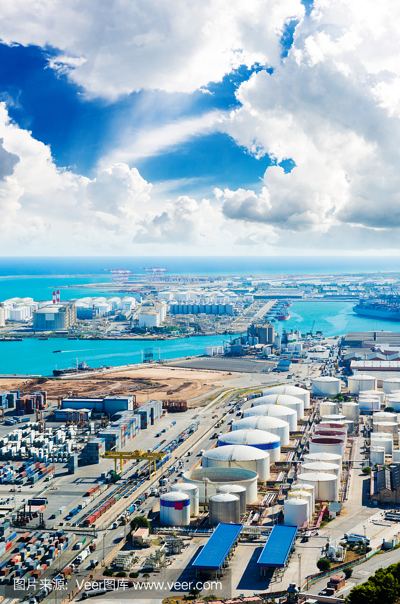 巴塞罗那港口,巴塞罗那港湾,垂直画幅,工业船