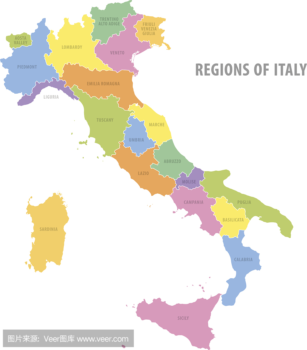意大利行政色彩矢量地图