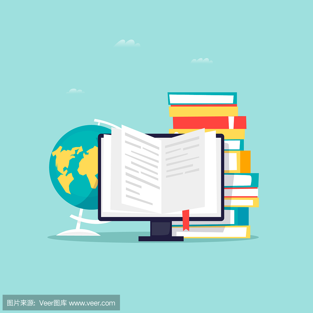 在线图书馆,电子书。平面设计矢量图。