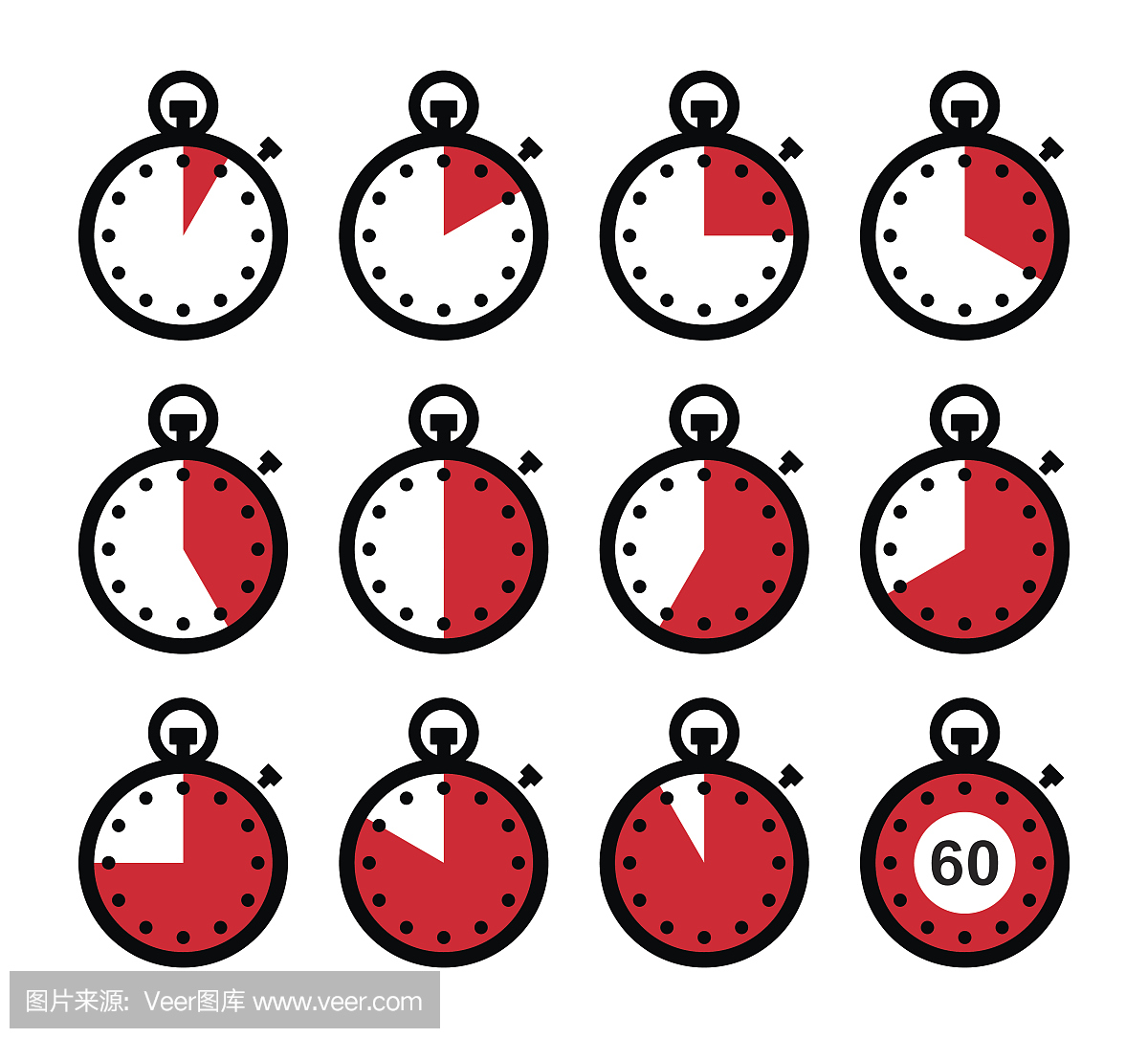 时间,时钟,秒表红色矢量图标设置