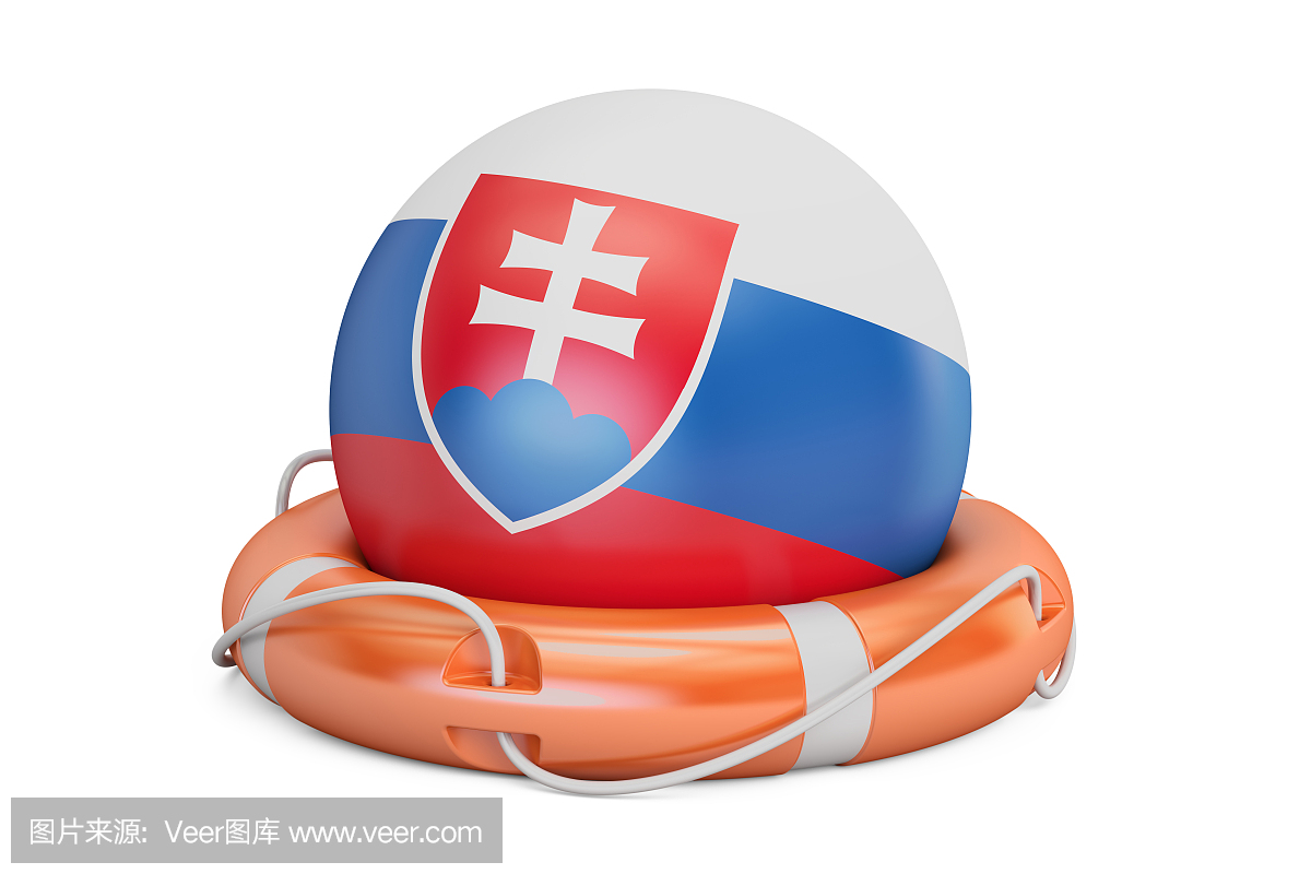 救生圈与斯洛伐克国旗,安全,帮助和保护的概念