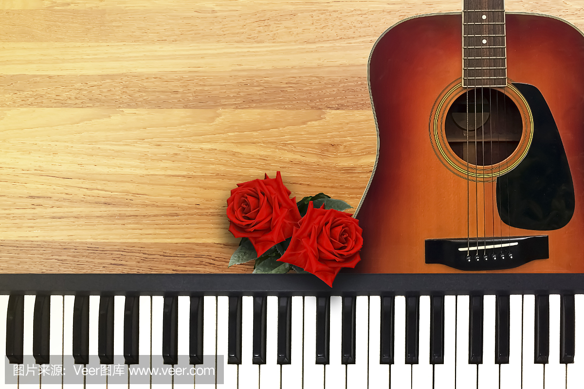 两朵红玫瑰与浪漫的情人节爱情歌曲。