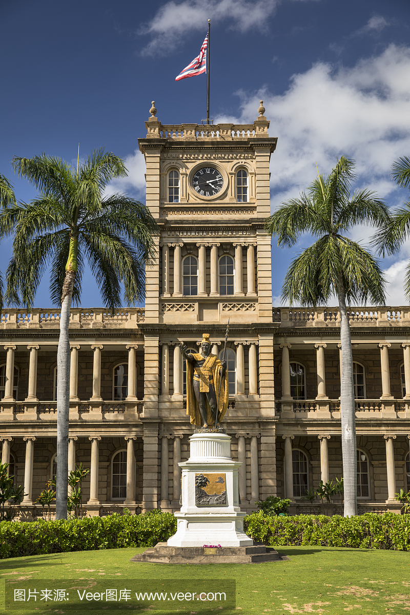 国王Kamehameha雕像在美国夏威夷火奴鲁鲁