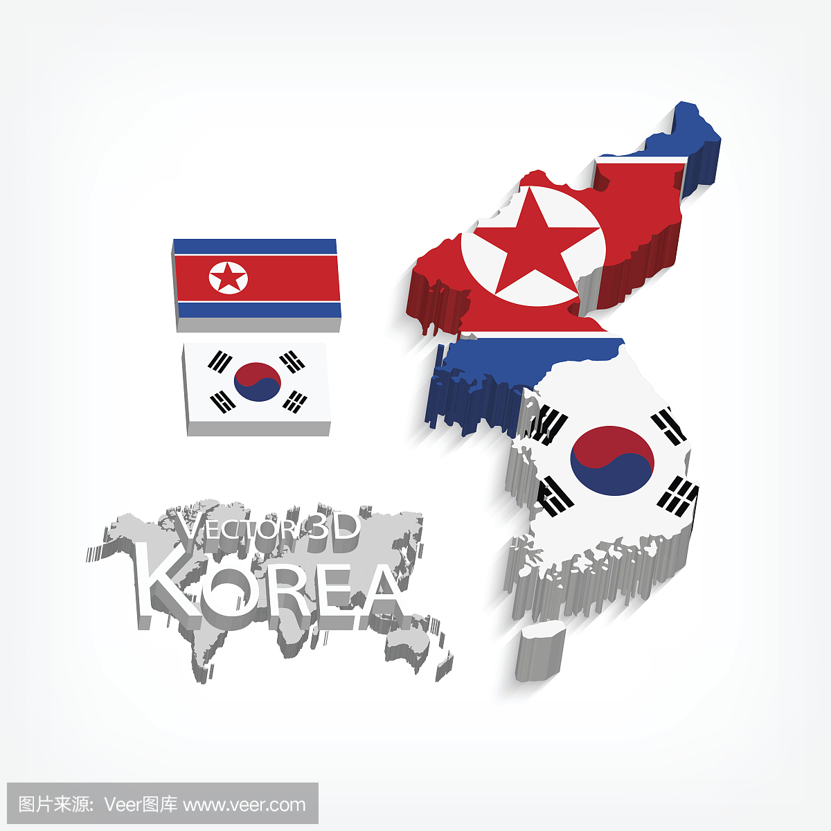 朝鲜(朝鲜民主主义人民共和国)和南韩3D(韩国
