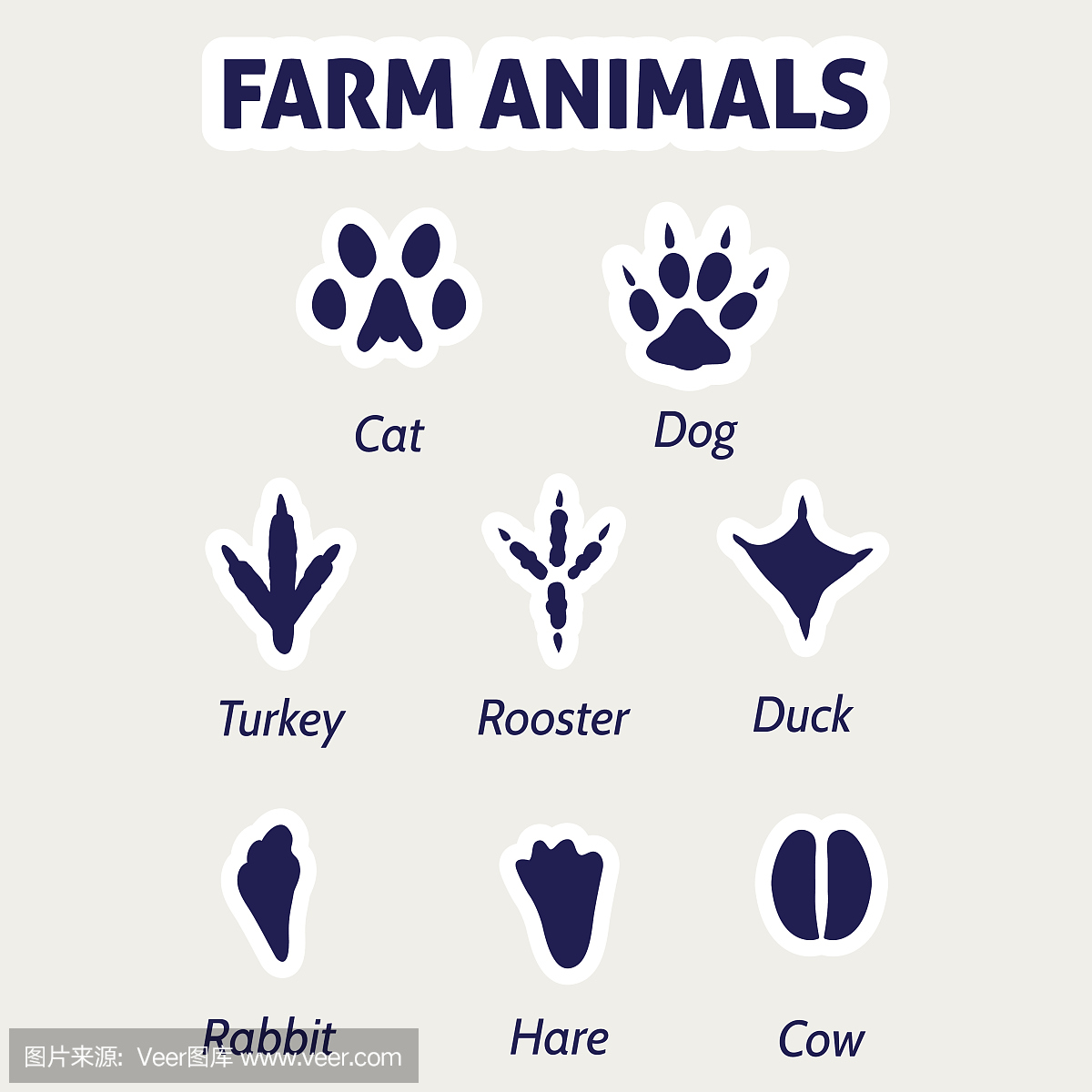 农场动物足迹贴纸