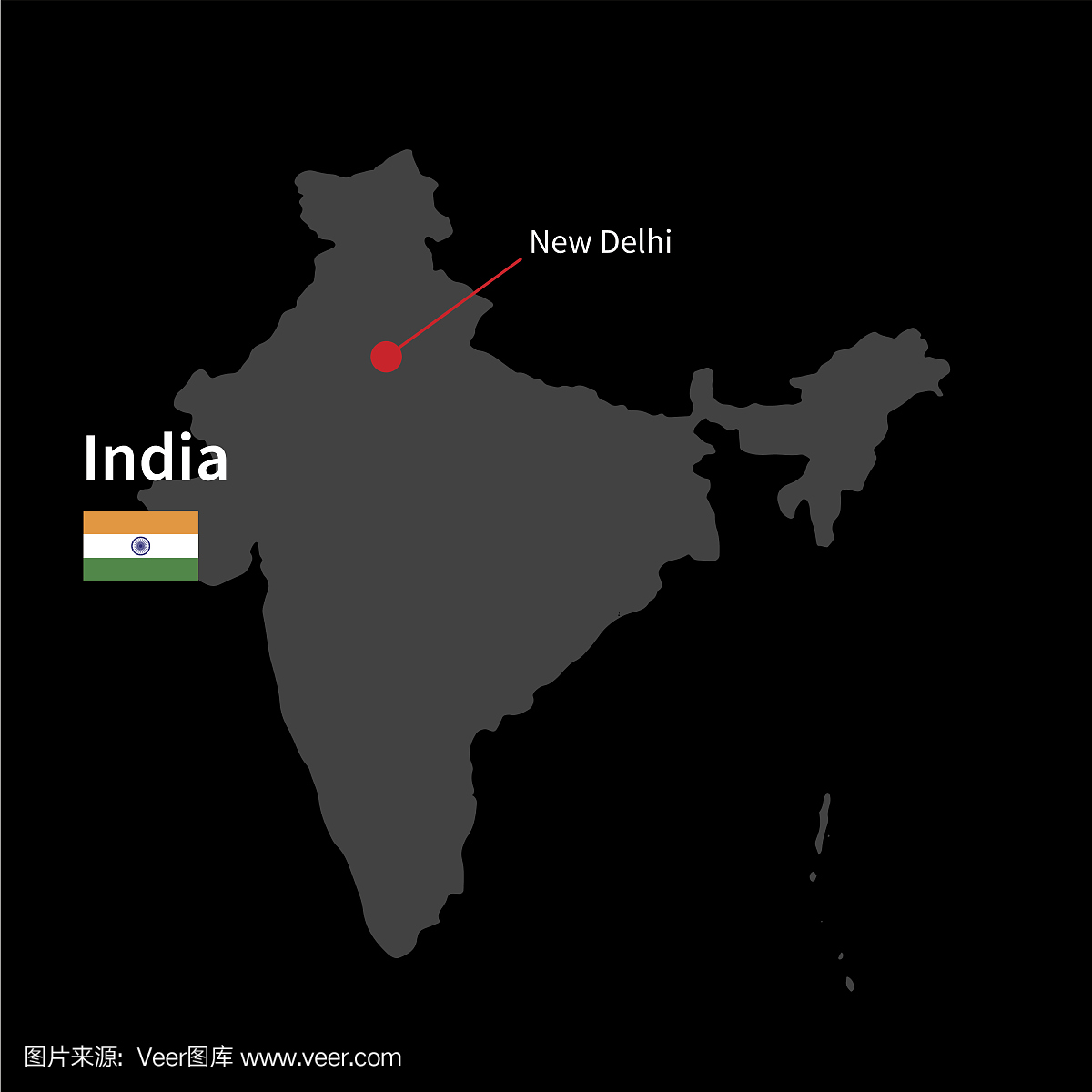 印度和首都新德里的详细地图
