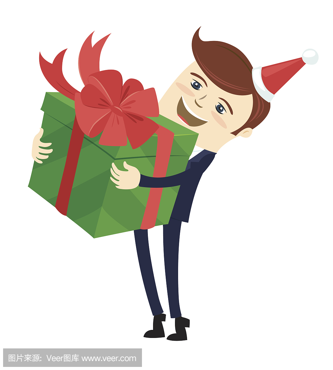 男子假日圣诞帽拿着礼物盒包装丝带