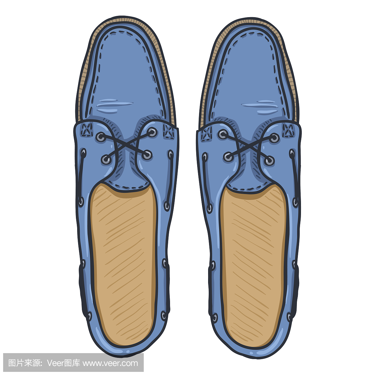 矢量卡通插图 - 蓝色Topsider男士鞋子