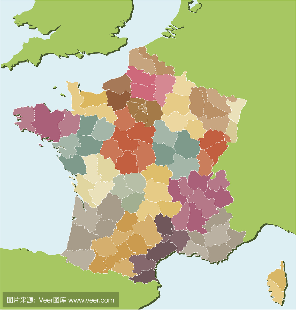 法国地区地图。