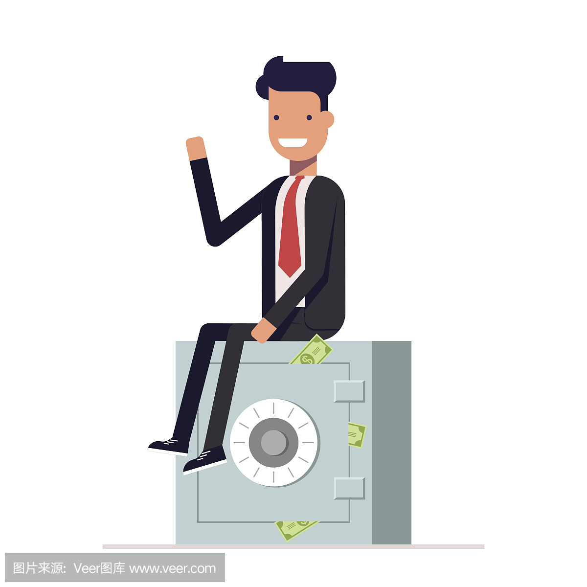 商人或经理坐在私人保险箱上。存储