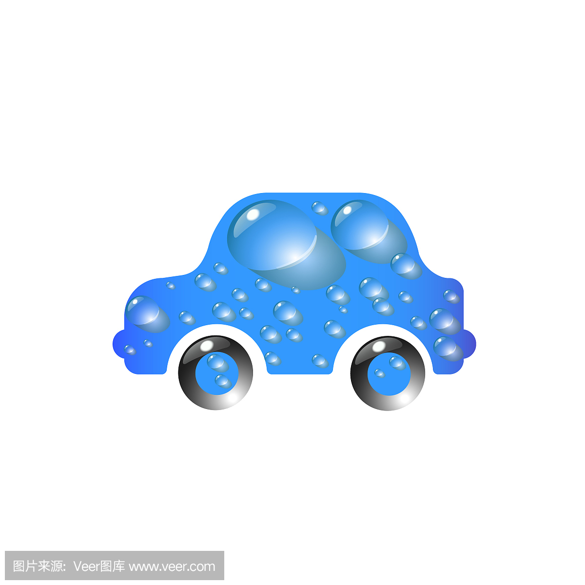 Toy car blue color in drops of water. The most t