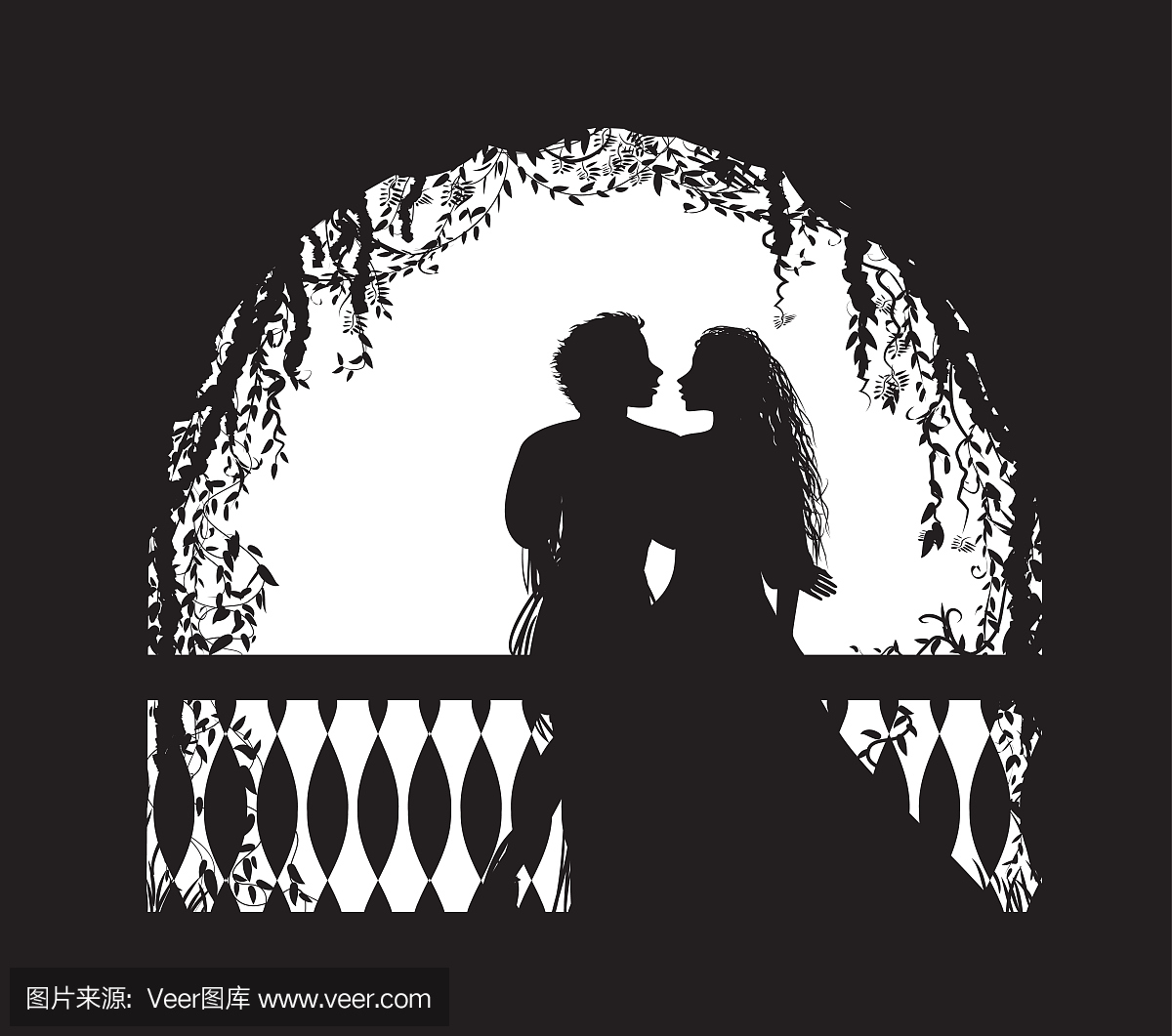 莎士比亚的戏剧罗密欧与朱丽叶在阳台上,浪漫