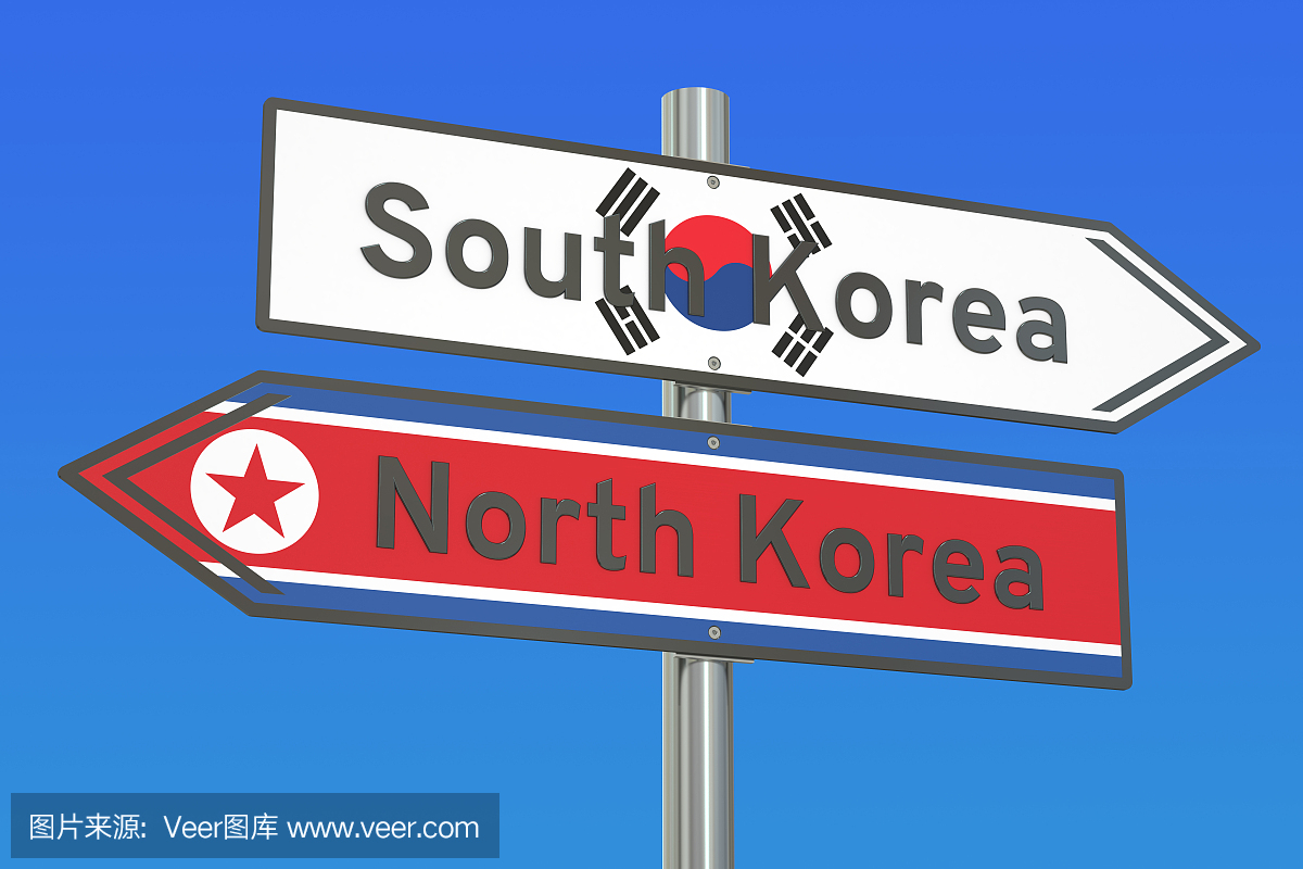 韩国与朝鲜关系概念,3D渲染