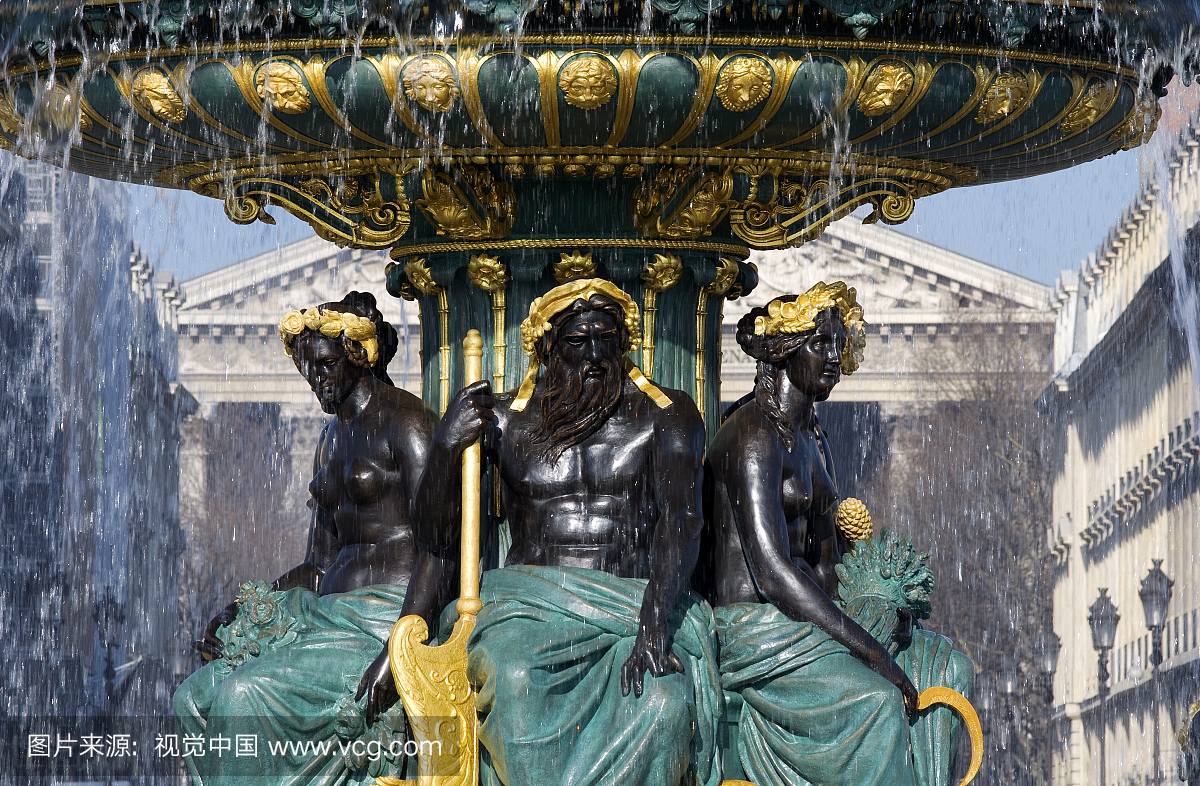 法国,巴黎,协和广场河流的喷泉和马德琳教堂