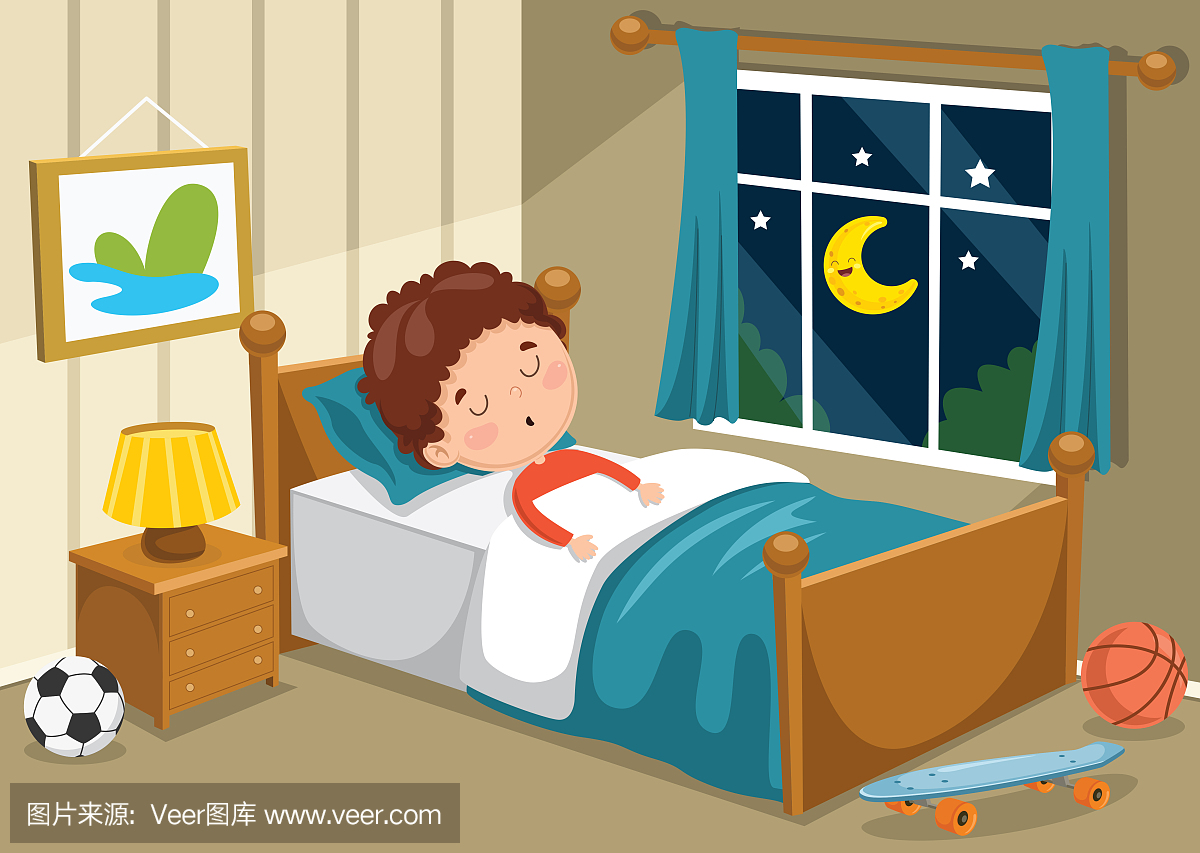儿童睡觉的卡通插图插画图片素材_ID:420268611-Veer图库