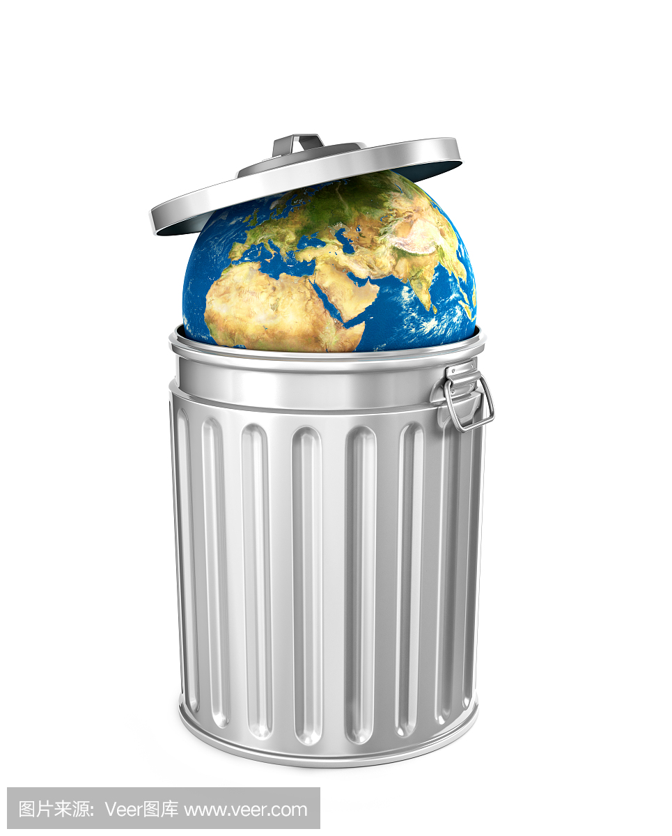 回收垃圾桶与地球。环境恶劣,污染水,空气,土壤