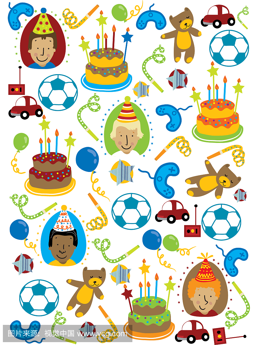 一个男孩生日的模式,玩具和蛋糕