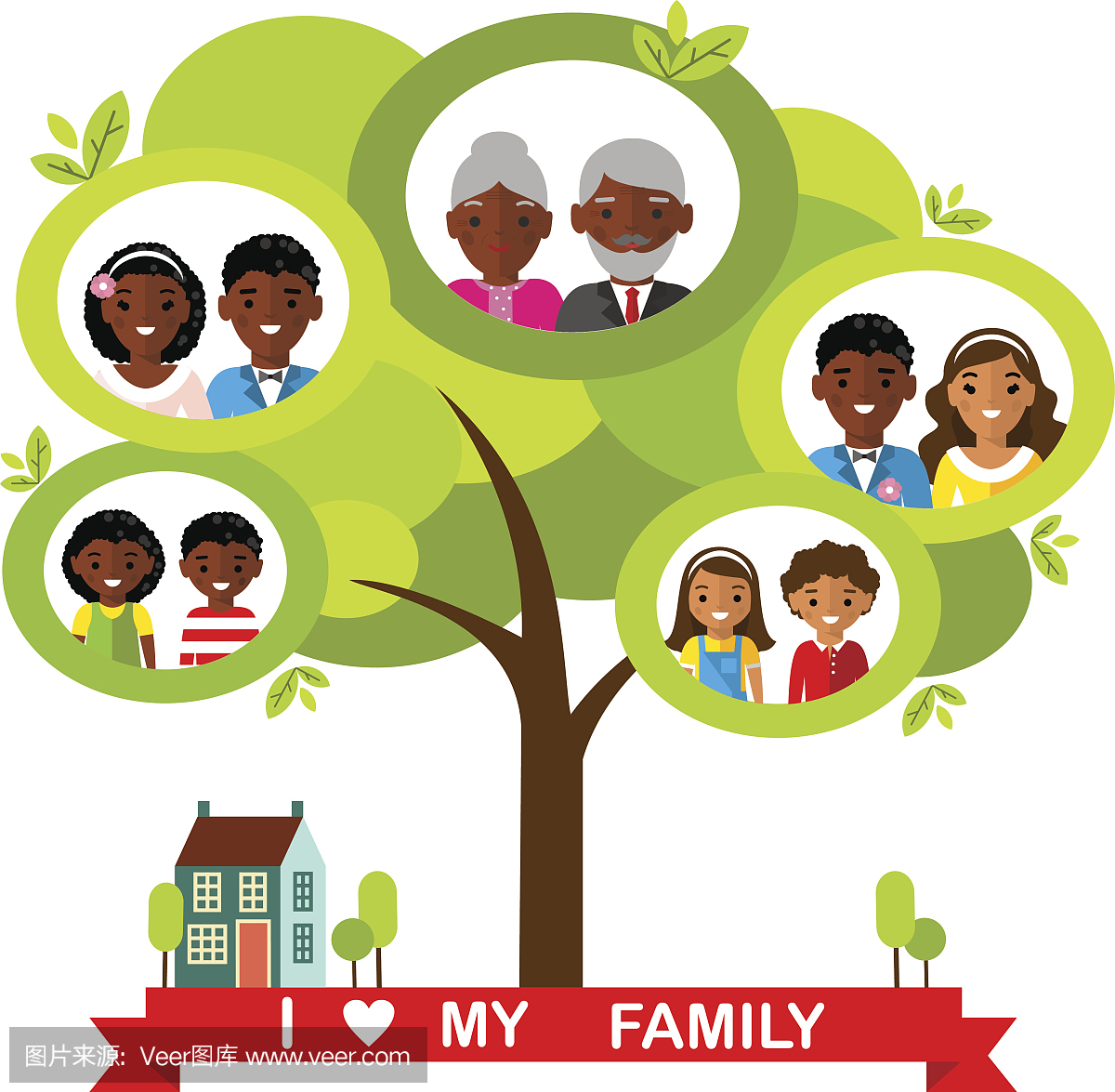 非洲裔美国家庭树的矢量概念