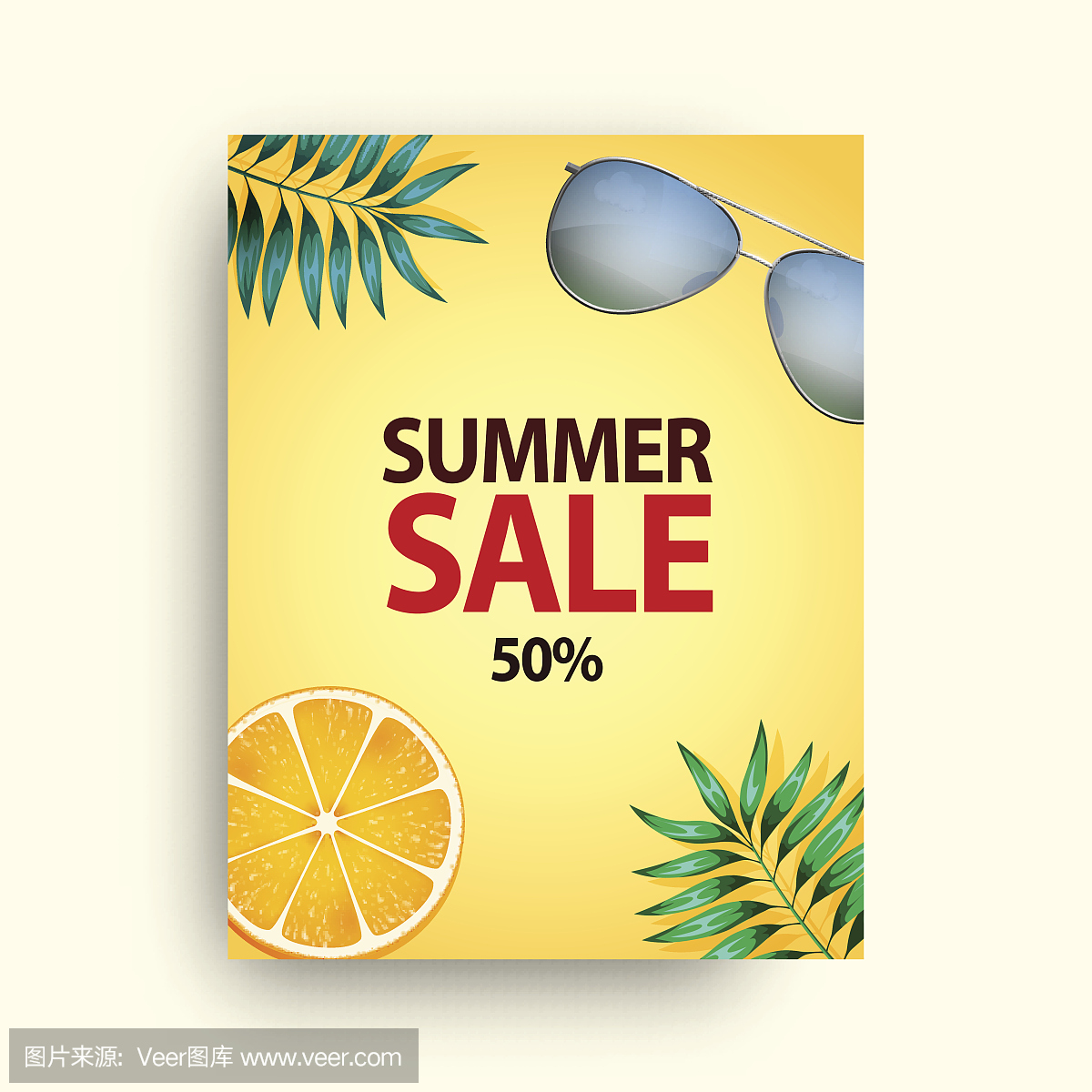 夏季大减价矢量海报设置与50折扣文本和夏季