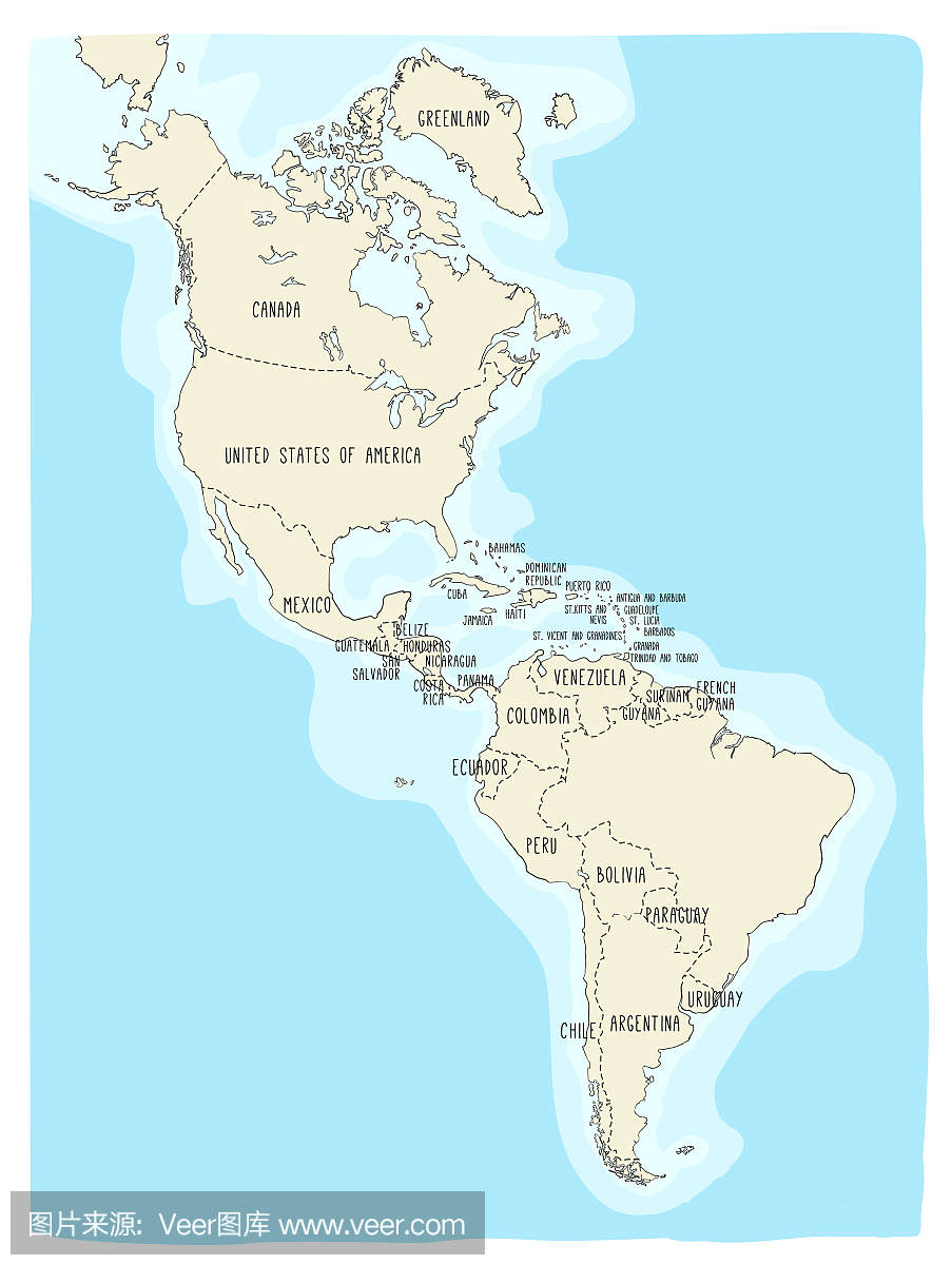 美洲大陆的涂鸦地图