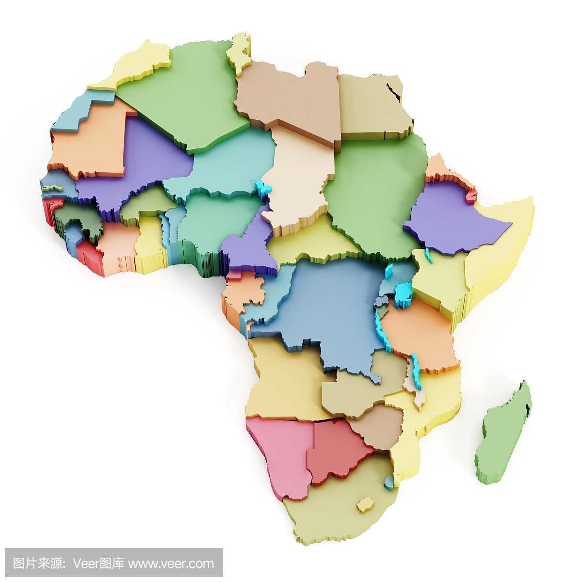 非洲多色地图显示国界