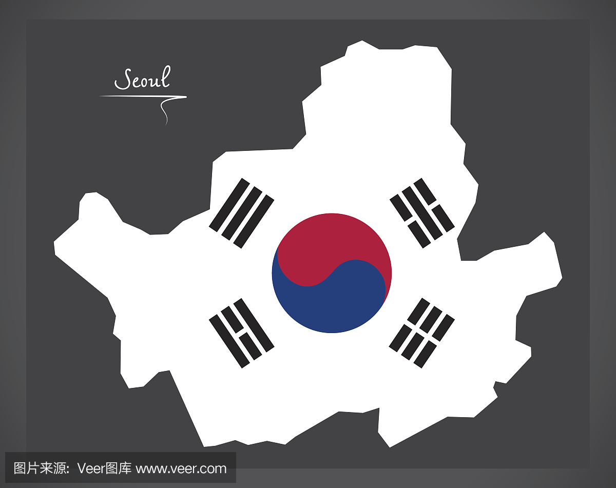 首尔地图与韩国国旗插图